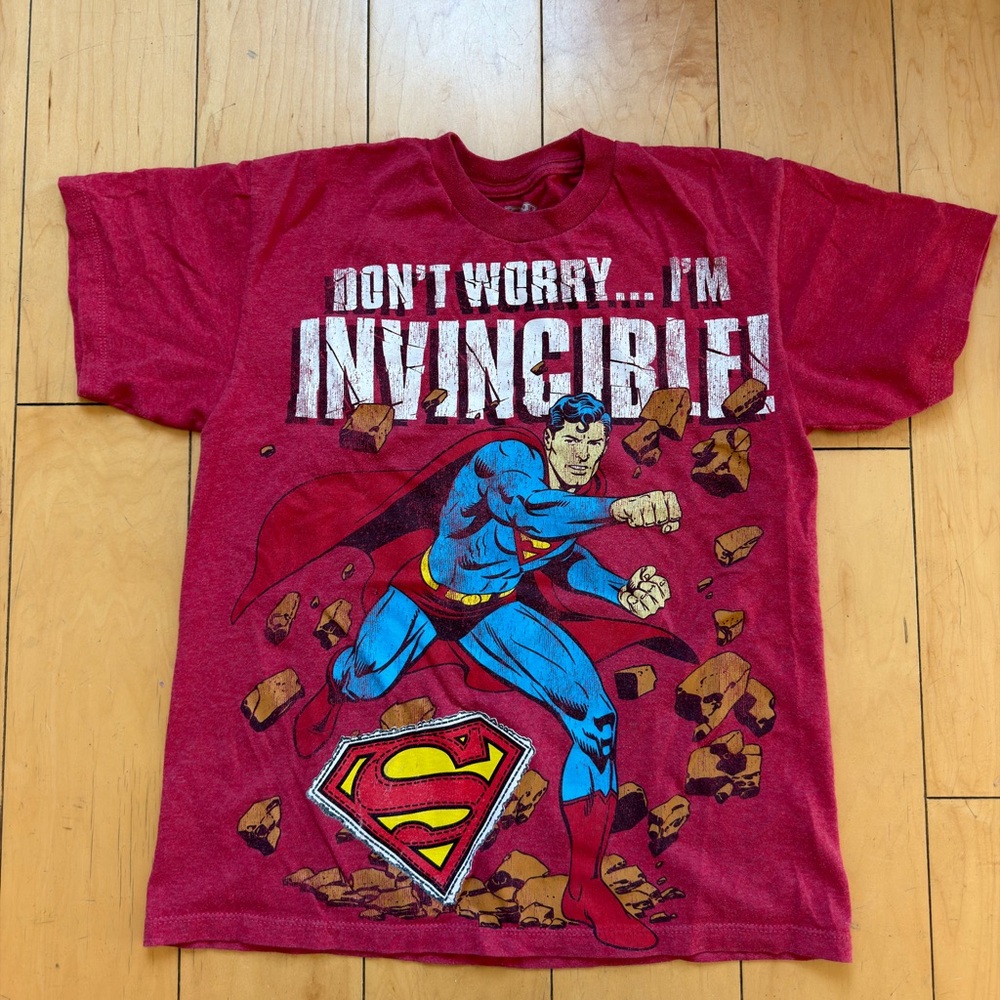 DC Comics Red Superman Graphic Tee with White Distressed Print
